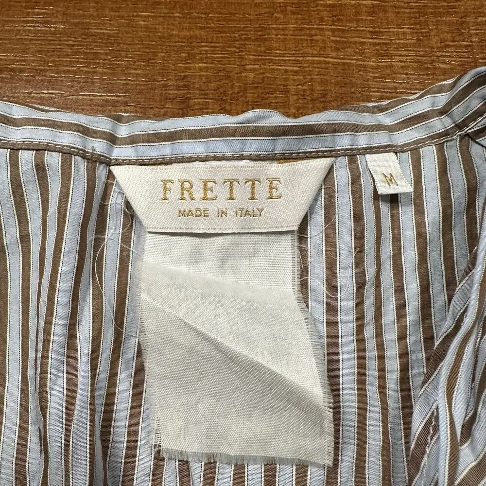 Frette Button Up Pajama Shirt Mens M Blue Stripe Woven Designer Luxury Comfort